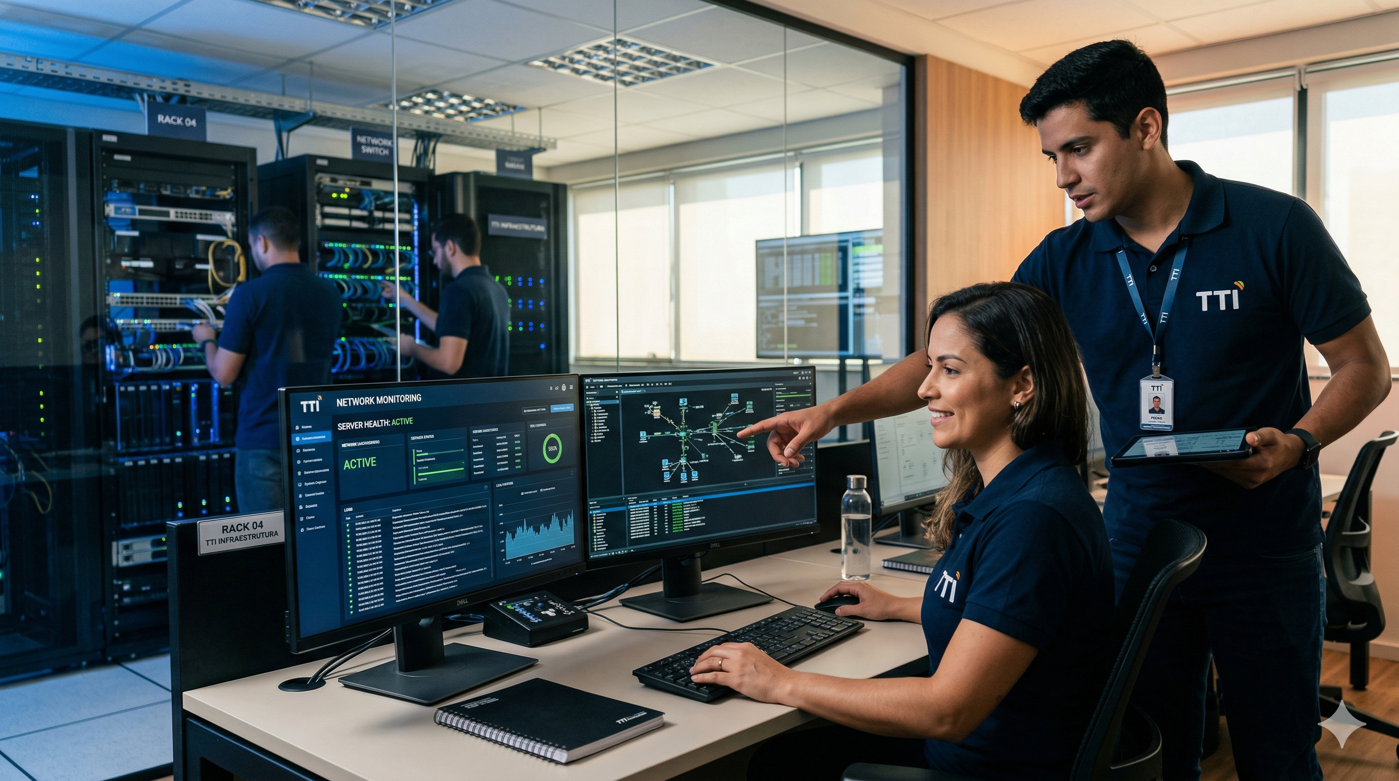 Ambiente tecnologico premium com estrutura de TI